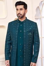 Dark Green Indo-Western Ethnic Wear With Shimmery Embroidery