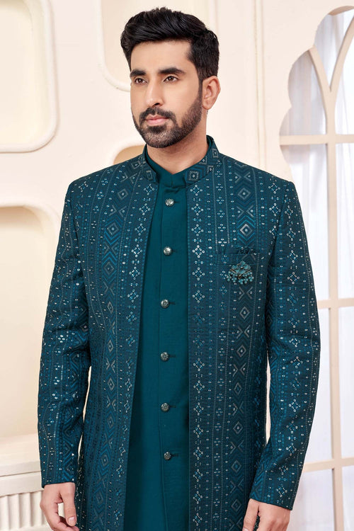 Dark Green Indo-Western Ethnic Wear With Shimmery Embroidery