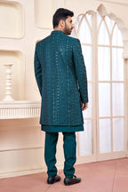 Dark Green Indo-Western Ethnic Wear With Shimmery Embroidery