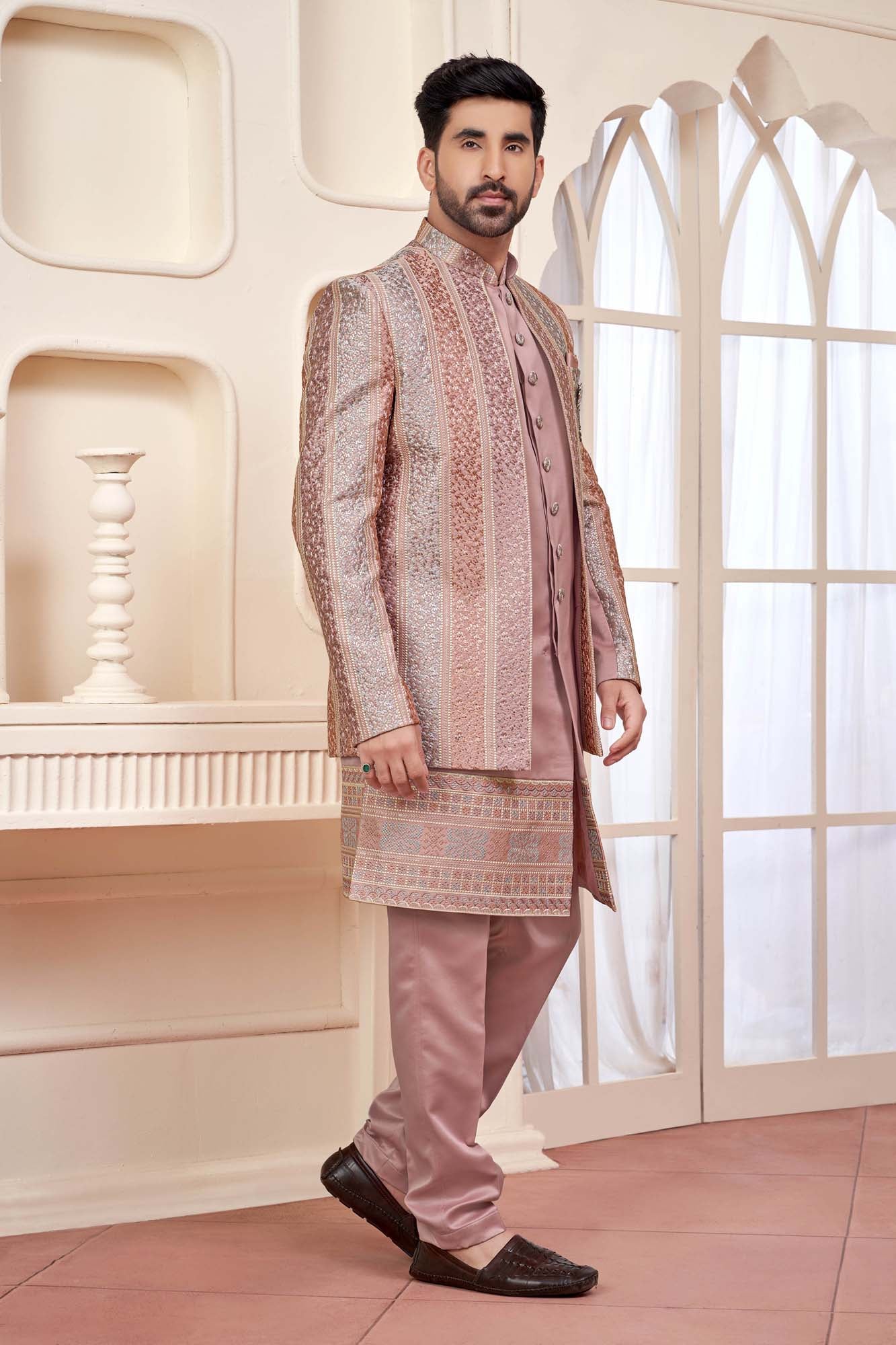 Peach Indo- Western Wedding Look