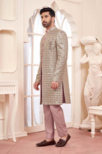 Graceful Peach Indo-Western Outfit With Gold Embroidered Jacket