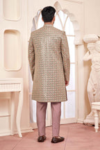 Graceful Peach Indo-Western Outfit With Gold Embroidered Jacket