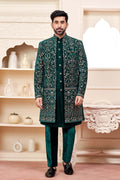 Dark Green Velvet Indo-Western Outfit With Embroidered Jacket
