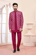 Royal Dark Pink Jodhpuri Set With Embroidered Jacket