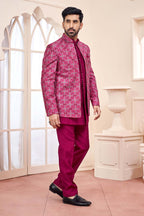 Royal Dark Pink Jodhpuri Set With Embroidered Jacket