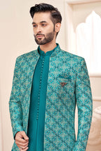 Blue Jodhpuri Set With Embroidered Jacket For Men