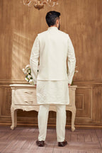 Men’s Ethnic Cream Kurta Set With Gold Embroidery
