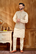 Floral Embroidered Kurta Jacket Set For Men