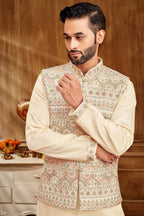 Floral Embroidered Kurta Jacket Set For Men