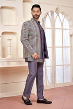 Majestic Purple Jodhpuri Set With Embroidered Jacket For Men