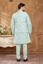 Blue Pastel Kurta Set With Floral Embriodery Jacket