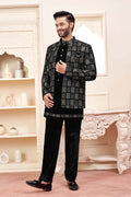 Luxurious Black Velvet Jodhpuri Set With Embroidery For Men