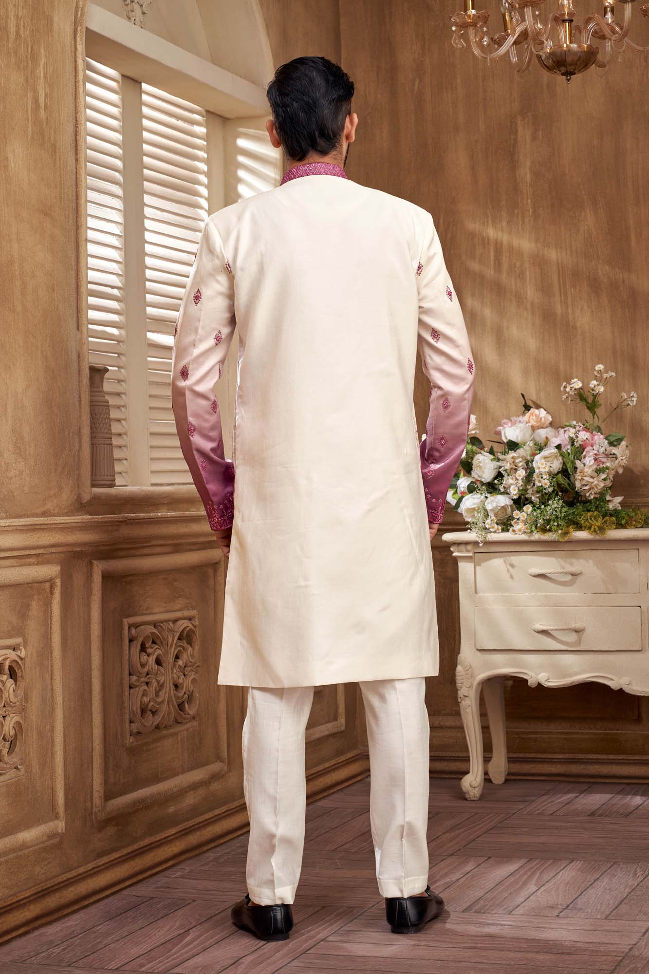 Classic Pink And White Indo- Western Set For Men