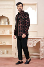 Bold Elegance: Black And Red Ethnic Men'S Jacket Set