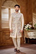 Elegant Cream Floral Embroidered Kurta Set | Indo-Western Men'S Ethnic Wear