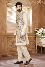Elegant Cream Floral Embroidered Kurta Set | Indo-Western Men'S Ethnic Wear