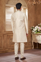 Elegant Cream Floral Embroidered Kurta Set | Indo-Western Men'S Ethnic Wear