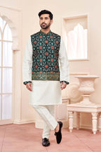 Majestic Black: Embroidered Ethnic Men'S Kurta Jacket Set