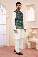 Majestic Black: Embroidered Ethnic Men'S Kurta Jacket Set