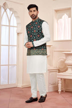 Majestic Black: Embroidered Ethnic Men'S Kurta Jacket Set