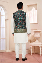 Majestic Black: Embroidered Ethnic Men'S Kurta Jacket Set