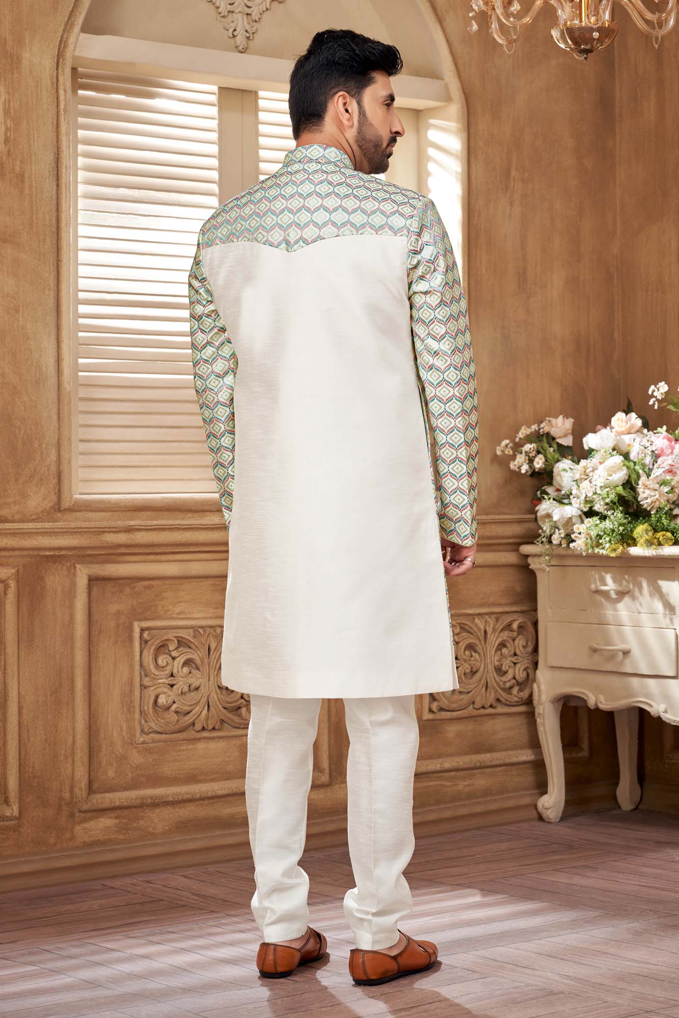 Indo-Western Kurta Set With Purple & Green Embroidery