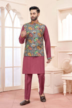 Dark Pink Ethnic Men's Kurta Jacket Set