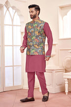 Dark Pink Ethnic Men's Kurta Jacket Set