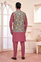 Dark Pink Ethnic Men's Kurta Jacket Set