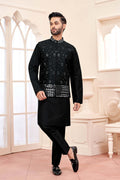 Black Kurta Set With Shimmery Silver Jacket