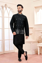 Black Kurta Set With Shimmery Silver Jacket