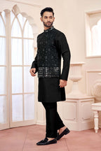 Black Kurta Set With Shimmery Silver Jacket