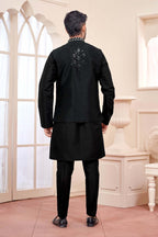 Black Kurta Set With Shimmery Silver Jacket