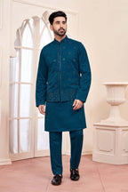 Teal Brilliance: Ethnic Kurta Set With Shimmery Jacket