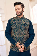Royal Navy: Ethnic Kurta Set With Gold Embroidered Jacket