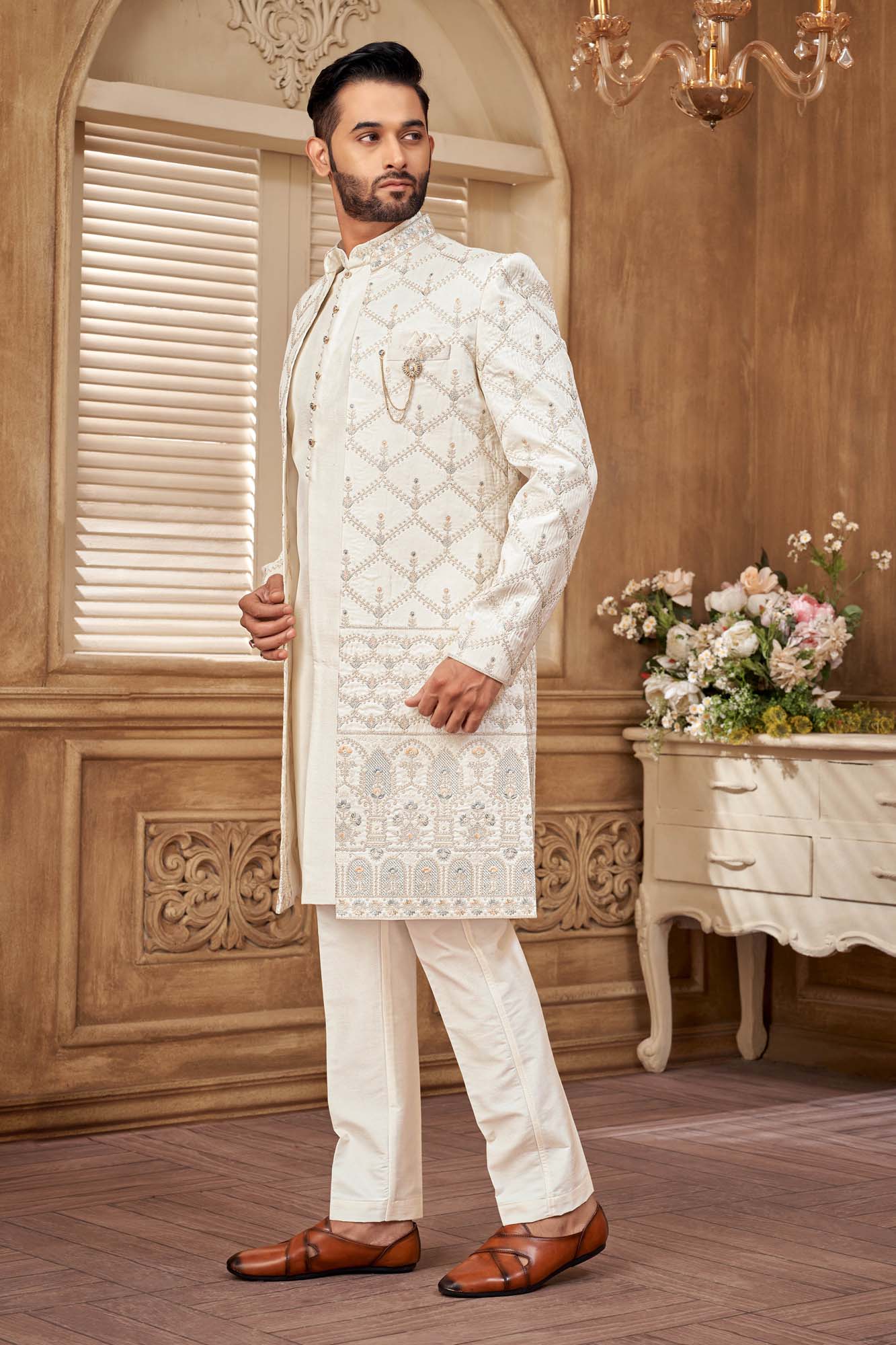 Elegant Gold Embroidered Indo Western Kurta Set for Festive & Wedding Wear