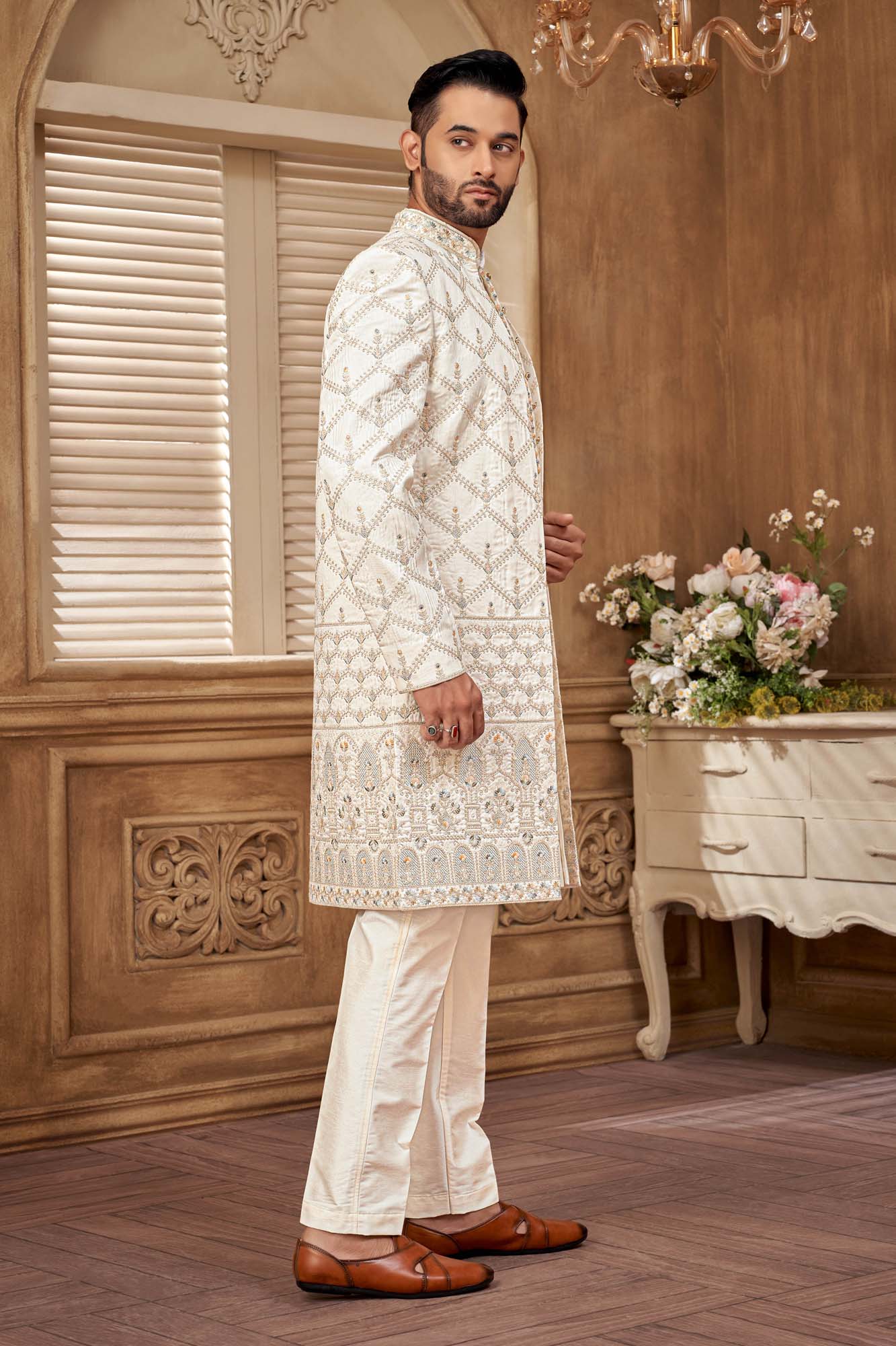 Elegant Gold Embroidered Indo Western Kurta Set for Festive & Wedding Wear