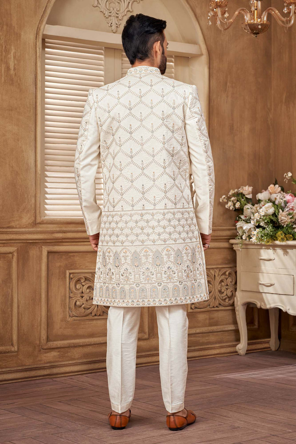 Elegant Gold Embroidered Indo Western Kurta Set for Festive & Wedding Wear