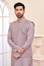 Lavender Luxe: Ready-Made Ethnic Kurta Set With Embroidered Nehru Jacket