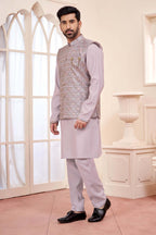 Lavender Luxe: Ready-Made Ethnic Kurta Set With Embroidered Nehru Jacket