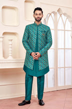Emerald Green Indo-Western Outfit With Gold Embroidered Jacket