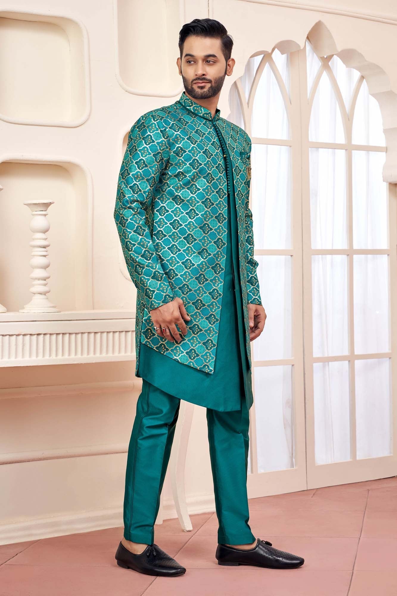 Emerald Green Indo-Western Outfit With Gold Embroidered Jacket