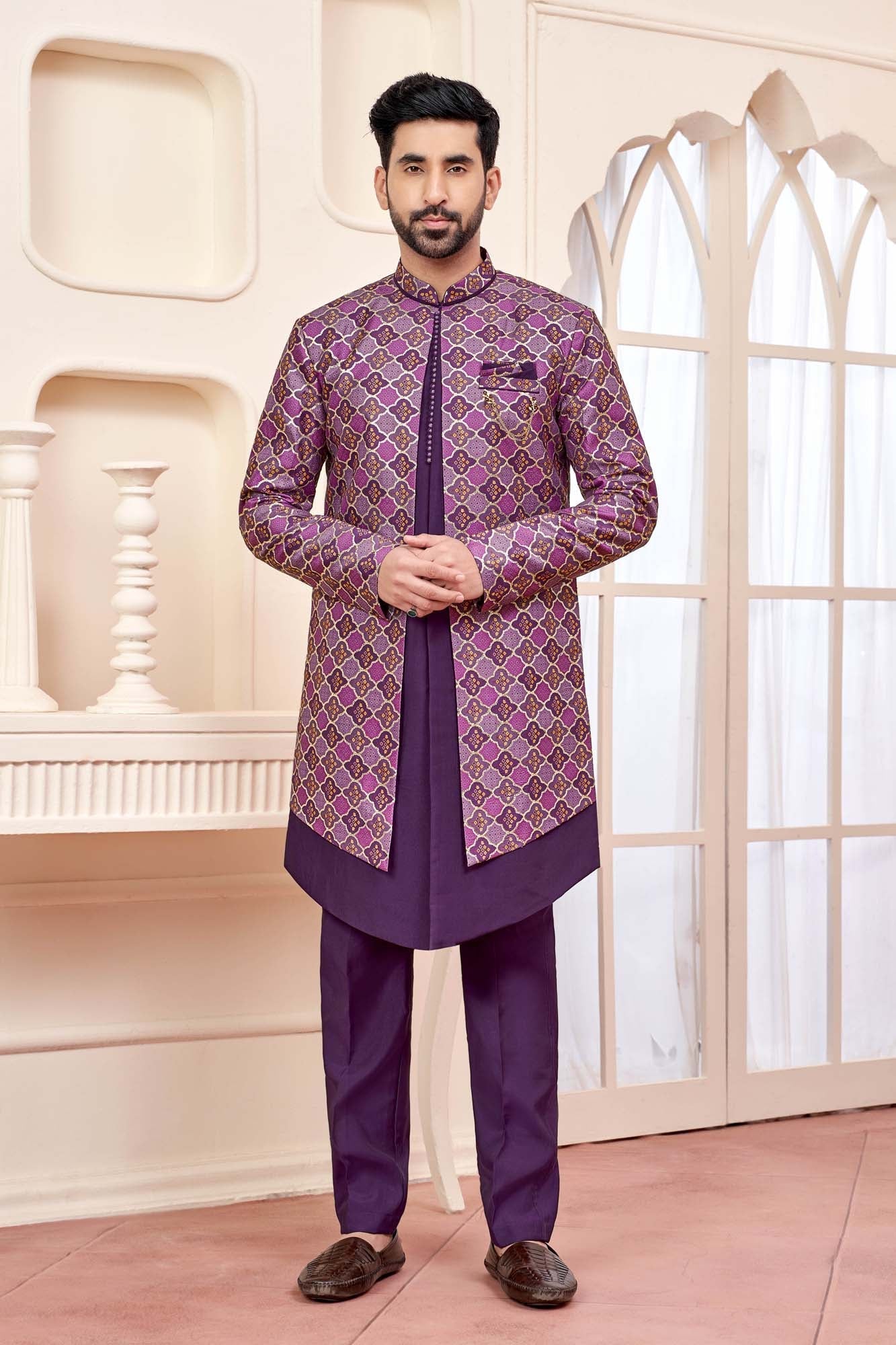 Dark Purple Indo-Western Outfit With Intricate Embroidery
