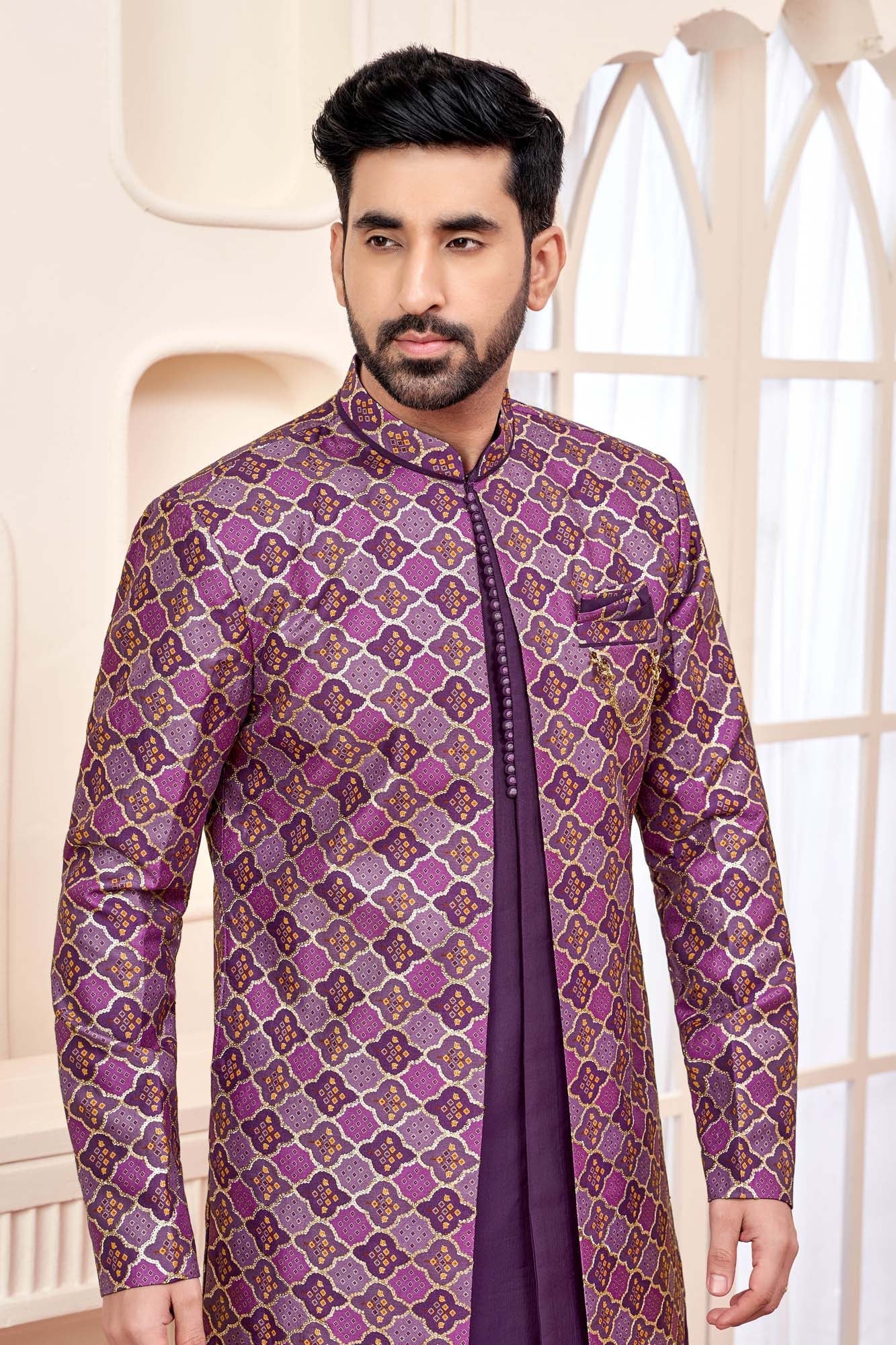 Dark Purple Indo-Western Outfit With Intricate Embroidery