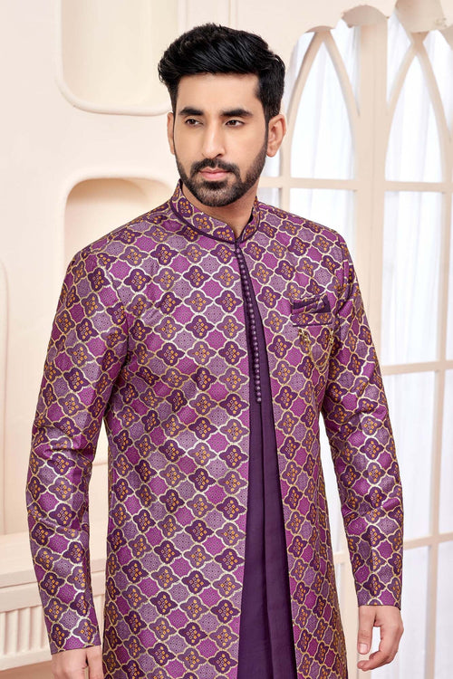 Dark Purple Indo-Western Outfit With Intricate Embroidery