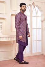 Dark Purple Indo-Western Outfit With Intricate Embroidery