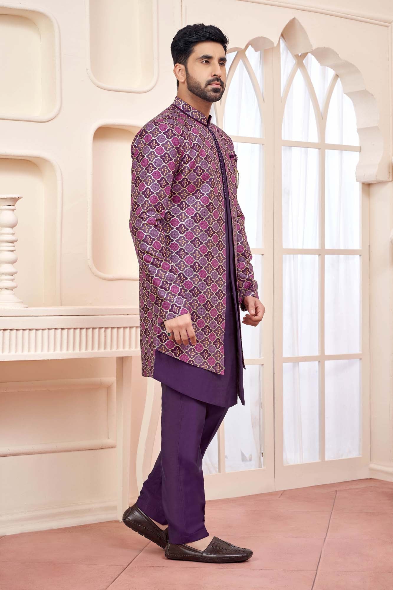 Dark Purple Indo-Western Outfit With Intricate Embroidery