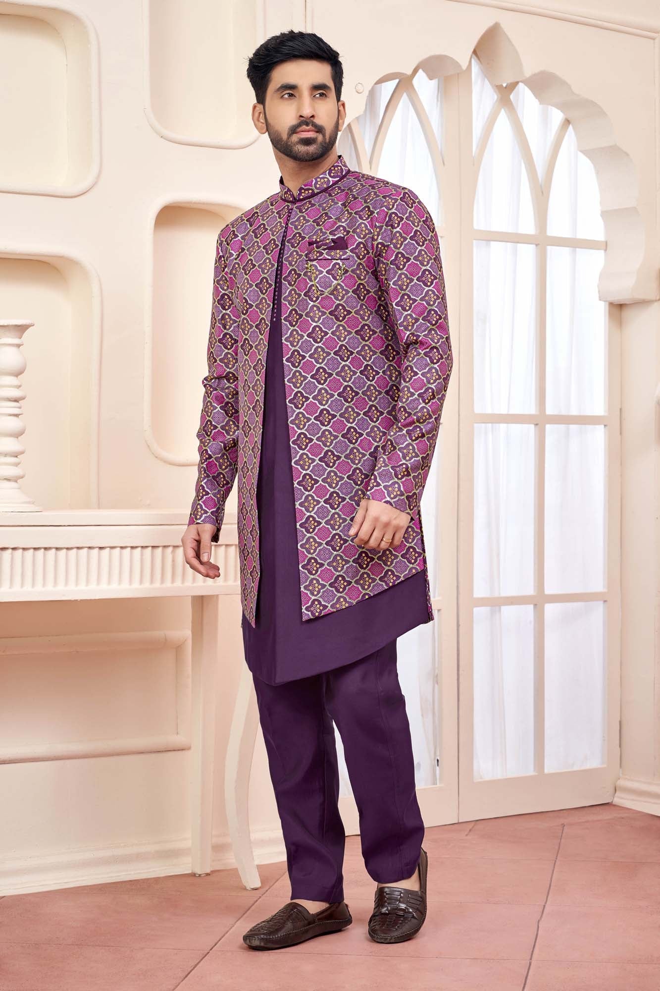 Dark Purple Indo-Western Outfit With Intricate Embroidery
