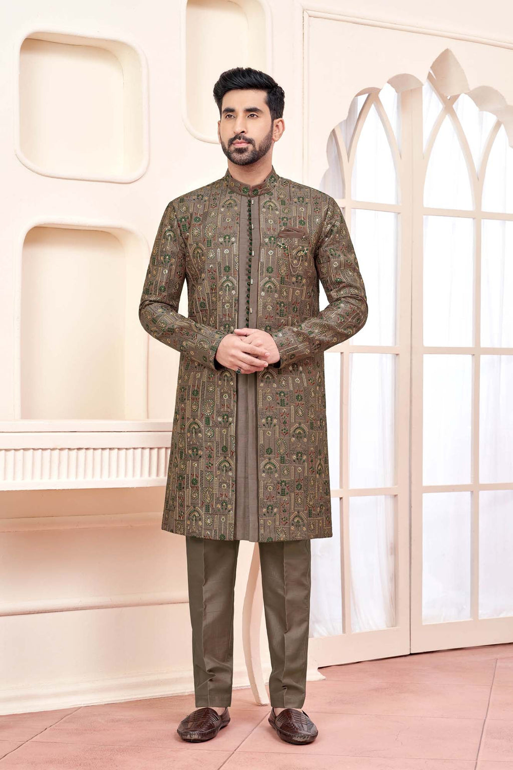Mehndi Green Indo-Western Outfit With Exquisite Design