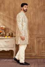 Ethnic Indo-Western Kurta Set For Men With Floral Embroidery
